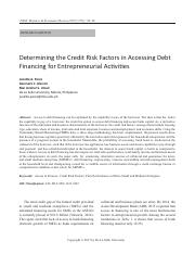 DeterminingtheCreditRiskFactorsinAccessingDebtFinancingforEntrepreneurialActvities.pdf