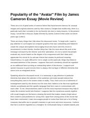 Popularity of the Avatar Film by James Cameron Essay Movie Review .docx -  Popularity of the “Avatar” Film by James Cameron Essay Movie Review There |  Course Hero