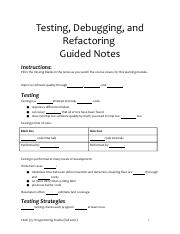 Module 13 Testing, Debugging, and Refactoring Guided Notes(Blanks) (1).docx
