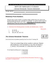 17_Chinese Remainder Theorem Worksheet 2015