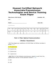 Huawei Certified Network Associate-Transmission Technologies and Device Training Exam Paper A.docx
