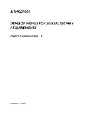 SITHKOP004 - DEVELOP MENUS FOR SPECIAL DIETARY REQUIREMENTS cyclic menu with costing - student asses