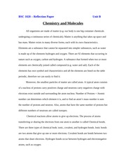 Chemistry and Molecules Reflection Papers Unit B