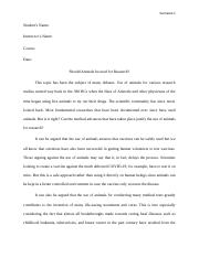 argument essay- Animal Should not be used in research - Centeno 1 Keydin  Centeno Mr. Jones English 1301 04/01/2019 Animals Should not be Used for |  Course Hero