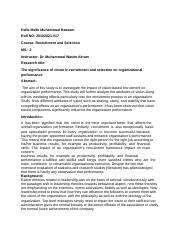 Hafiz Malik Muhammad Hassam 017 Recruitment and selection Research paper.docx