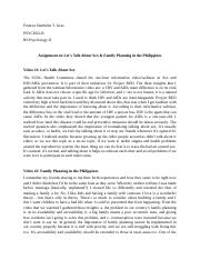Assignment on Let's Talk About Sex & Family Planning in the Philippines (Acas).docx