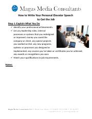 Magas 30 Second Elevator Speech Template Handout 3.2.16