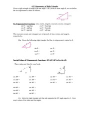 Trigonometry of Right Triangles