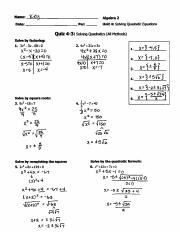 Quiz 4.3 Key.pdf - Name: E-Cg Algebra 2 Date: Per: Unit 4: Solving 