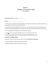 Biol 216 May Term 2015 Exam 1 Kuemerle