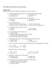 AP Chemistry Electrochemistry Practice Questions