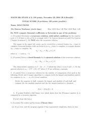 Math 240 Exam #2 Fall 2004 Solutions