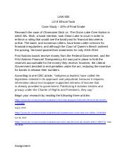 2020 Final Case Study - LAW LAW 600 Stick - Onion Lake Case Study.docx
