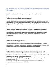 (1, 1) Strategic Supply Chain Management and Corporate
Strategy
(1, 1)