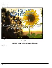 Unit VI - Study Guide - Reading assignment Part II for Course - BIO 1302-17-FA22L-S3 -  Ecology - an