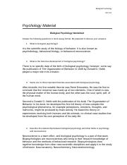 Biological Psychology Worksheet
