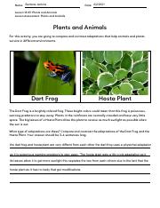 Plants and  - Name: Date: Lesson : Plants and Animals  Lesson Assessment: Plants and Animals Plants and Animals For this activity,  you | Course Hero