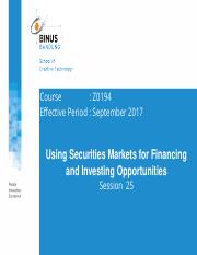 25. Using Securities Markets for financing and Investing Opportunities.pptx
