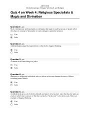 Quiz 4 on Week 4: Religious Specialists & Magic and Divination