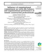 12. Influence of organizational commitment on work–life balance and organizational performance of fe