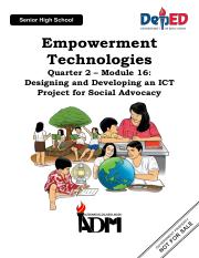 SDO_Navotas_ADMSHS_Emp_Tech_Q2_M16_Designing and Developing in Developing an ICT Project for Social 
