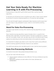 Get Your Data Ready For Machine Learning in R with Pre.docx