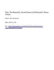 The Beautiful Dumb Dream of McDonalds Peace Theory.odt