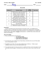 Exam 2 Version 1 Solution on Prealgebra