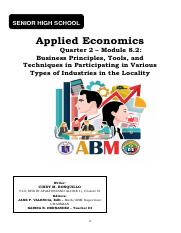 MATH11_ABM Applied Economics_Q2_Module8.2_ Apply SWOT Analysis as a Tool in  Evaluating a Business O