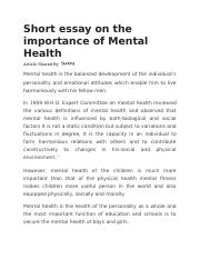 mental health prevention essay
