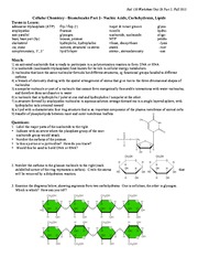 Worksheet Unit 2b Part 2 - Biomolecules Nucleic Acids, CHOs, Lipids