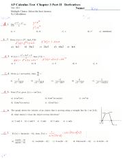 AP Calc Chapter 3 Part B TEST ANSWERS Nov 2015