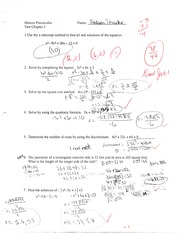 Test on Quadratic, Inequalities, and Factoring