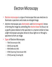 whiskey currency Tractor SEM-Basic Lecture.pdf - Electron Microscopy • Electron microscope is a type  of microscope that uses electrons to illuminate a specimen and create an |  Course Hero