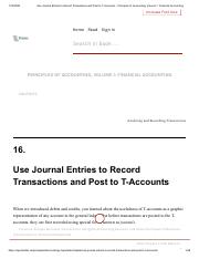 Use Journal Entries to Record Transactions and Post to T-Accounts – Principles of Accounting, Volume