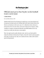 Officials must press Dan Snyder on his football team’s racist name - The Washington Post (2).pdf