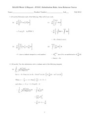Fundamental Theorem of Calculus, Substitution Rule; Area Between Curves excercise and solutions