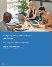 V2.1 DevOps with GitHub on Microsoft Azure Spec Audit Checklist, FAQ, Prog Guide with Preview Oct 3-
