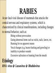 Rabies...ppt - RABIES Acute fatal viral disease of mammals that attacks the  central nervous and respiratory systems, which is characterized by clinical  | Course Hero