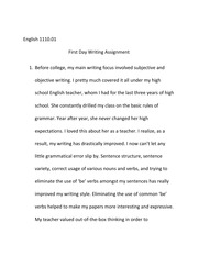 English 1110.01 First Day Writing Assignment Essay