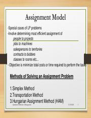 the assignment model is a special case of the model