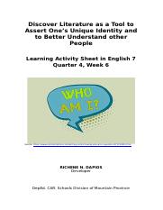 Engl.7.Q4.W6.Discover Literature as a Tool to Assert one's unique identity.docx