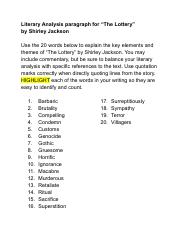 Literary Analysis paragraph for “The Lottery” by Shirley Jackson.pdf