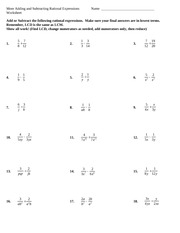 Handout Adding and Subtracting Rational Expressions  More