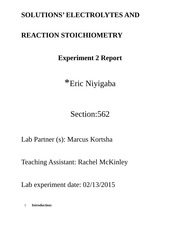 Aqueous Solutions and Solutions Stoichiometry Report
