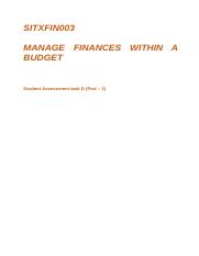 SITXFIN003 - MANAGE FINANCES WITHIN A BUDGET - Student Assessment Task D part 1.docx