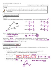 Math 10 Finding Unknown Angles using Trigonometry Key