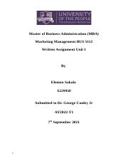 S229950 - Written Assignment,  UoPeople - Marketing Management - BUS 5112 - Unit 1.pdf