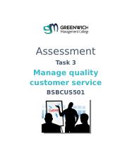 BSBCUS501 Manage quality customer service -  Assessment Task 3.docx