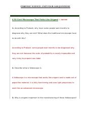Unit Four: Lab Questions (Forensic Science)